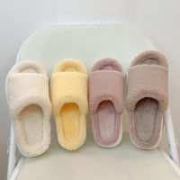 2021 Fluffy Fur Furry Thick Platform Home Women Slippers Winter Warm Plush Slides Non-slip Flip Flops Outdoor Indoor Shoes