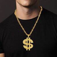 Fashion 18K Golden Plated Hip Hop Rock Necklace Stainless Steel US Dollar Money Sign Pendant Necklace Mens Women Jewellery Gift Fashion Chain Necklace