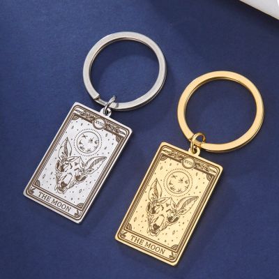 Dawapara Skeleton Tarot Card Keychain Stainless Steel Lucky Amulet Marigold Tarot Keyring Skull Gothic Halloween Jewelry Gift Key Chains