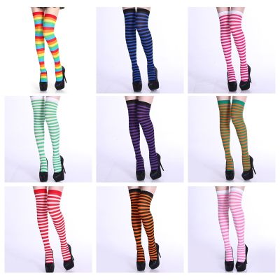 【CC】✆  New Striped Over The Knee Socks Colorful Night Street Personality Thigh Tube Stocking