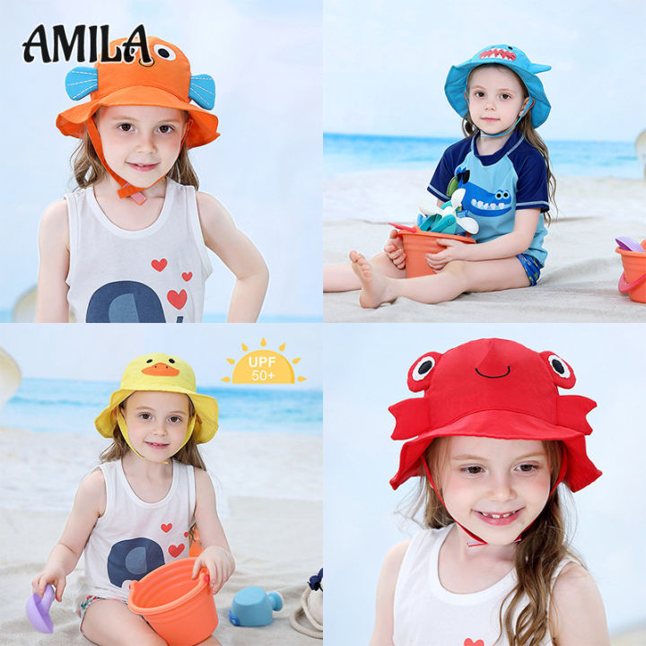 หมวกหมวกอาบน้ำเด็กเด็ก-amila-upf50-กันแดดและครีมกันแดดหมวกน่ารักรูปสัตว์การ์ตูนหมวกเด็ก