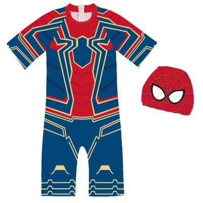 Spidermans Ultraman ชุดว่ายน้ำชิ้นเดียวการ์ตูนสำหรับเด็กเด็ก One-Piece แขนสั้นพิมพ์ชุดว่ายน้ำ B00308