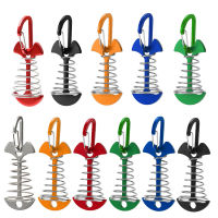 10Pcs ฤดูใบไม้ผลิ Fishbone เต็นท์ลมเชือกหัวเข็มขัด Carabiner Hook ปรับ Plank Deck Pegs Camping Stakes Board Peg เล็บคงที่