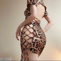 Sexy Wear Pajamas For Women Backless Cross Straps Camisole Leopard Print Pure Lust Nightdress Homewear Erotic Lingerie Sexy Full