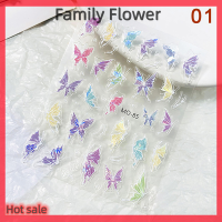 Family Flower Flash Sale สติกเกอร์ติดเล็บลายนูนหางนางเงือกสีน้ำเงิน5D หอยแมงกะพรุนทะเลสัตว์ในฝันการออกแบบเล็บในฤดูร้อนของตกแต่งเล็บทะเล