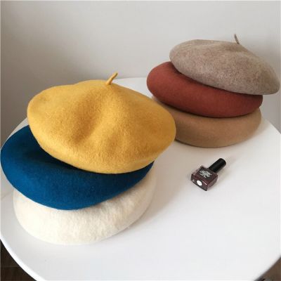 Boina De Lana Cálida Para Mujer Y Niña, Sombrero Liso Vintage, Elegante, Color Sólido, Para Invierno