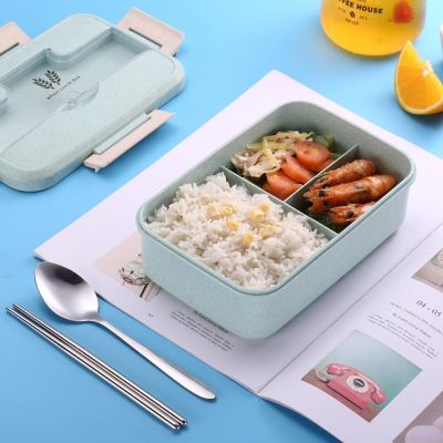 ✔♈ Microwave Lunch Box Wheat Straw Dinnerware Food Storage Container Children Kids School Office Portable Bento Box