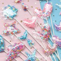 【CW】☄◄♤  3pcs Sequin Baby Shower Decoration Pink Star Toppers Birthday Wedding