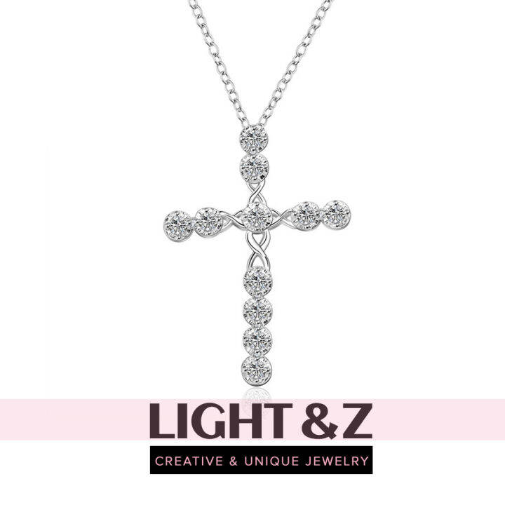 light-amp-z-crystal-cross-จี้เงินชุบแฟชั่นยุโรปและอเมริกายอดนิยมผู้หญิงสร้อยคอ