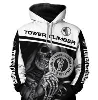 （ALL IN STOCK XZX）  Tower Climber Shirt Funny Tower Technician And Skull Black And White 3D Hoodie 5658  (Free customized name logo for private chat, can be changed with or without zipper)