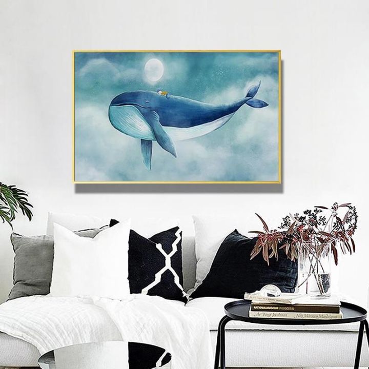 lovely-blue-whale-canvas-painting-modern-cartoon-seascape-poster-and-prints-home-decoration-cuadros-wall-picture-for-children