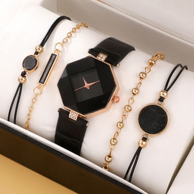 ชุดของขวัญสำหรับสุภาพสตรีรุ่นเกาหลีลำลองนาฬิกาผู้หญิง5ชิ้น