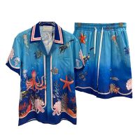 MUKB CASABLANCA 2023 Summer new European and American trend foreign trade cross-border digital printing youth popular mens short-sleeved shirt beach pants suitTH