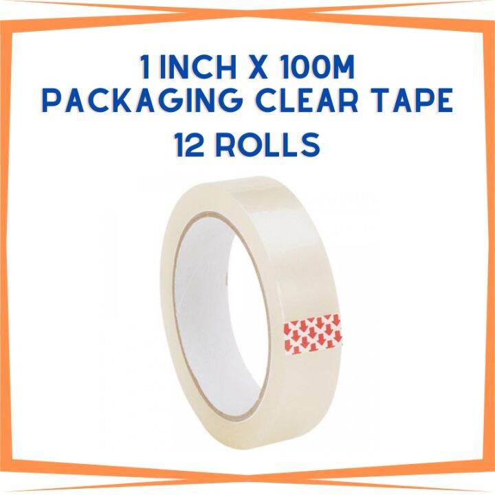 12 Rolls1 Pack 1 inch x 100m Clear Tape Transparent Packaging Tape