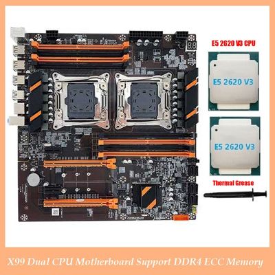 X99 Dual CPU Motherboard Support LGA2011-3 CPU Support DDR4 ECC Memory PCB Motherboard+2XE5 2620 V3 CPU+Thermal Grease