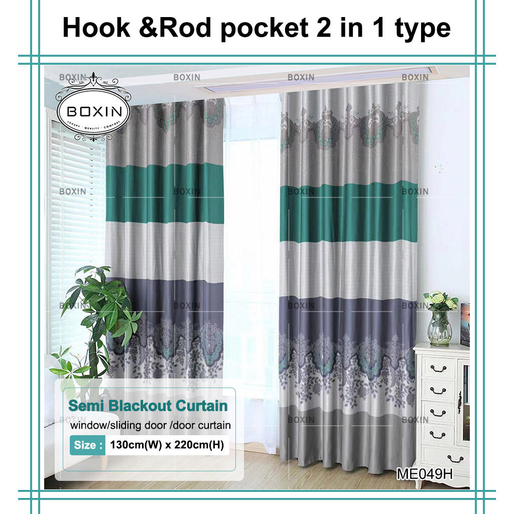 HOOK/Ring Type 3D Langsir Semi Blackout Printed Fabric Curtains Simple Shading Living Room Bedroom Balcony Curtains