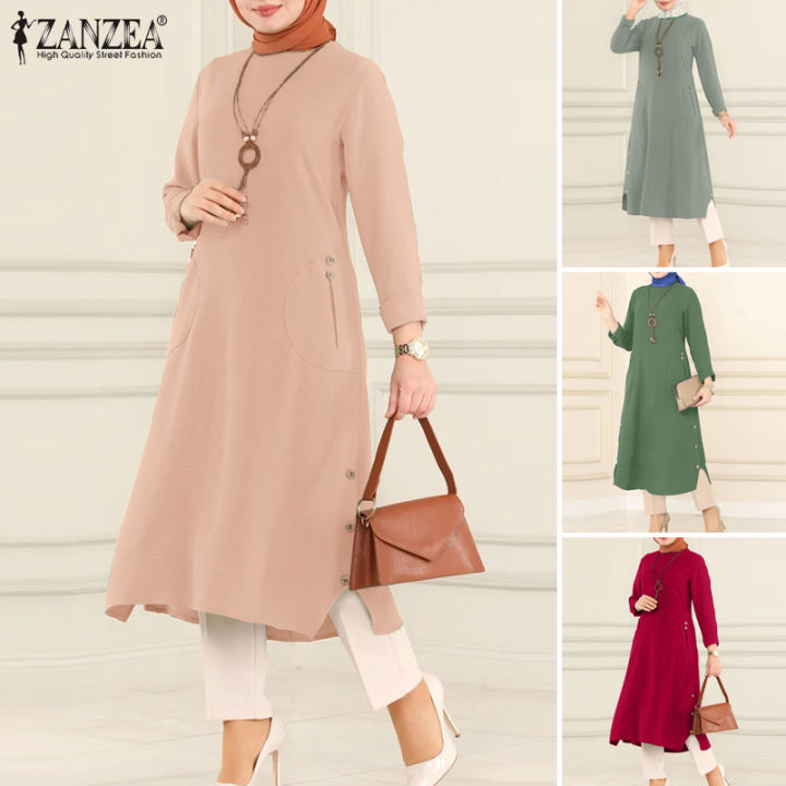 สินค้ามาใหม่-จัดส่งฟรี-fancystyle-zanzea-เสื้อผู้หญิงมุสลิม-เสื้อเบลาส์ลำลองคอกลมเสื้อเสื้อเชิ้ตแขนยาว