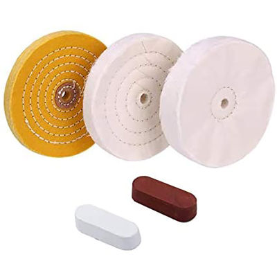 5Pcs Buffing Polishing Wheels for Bench Grinder with Polishing Compounds Kit, White and Yellow