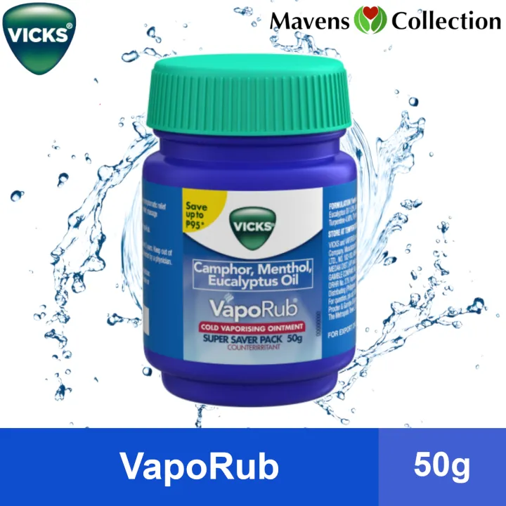 VICKS 50g VapoRub Campor Menthol Eucalyptus Oil, Cold Vaporising ...