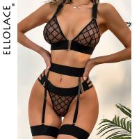 ZZOOI Ellolace Rhomboid  Lingerie Sensual Sheer Exotic Costumes Transparent Bra Sexy Garters Sissy Maid Outfit