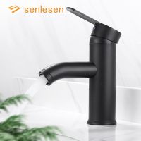 Senlesen Bathroom Basin Faucet Matte Black Deck Mounted Stainless Steel Mixer Hot and Cold Water Tap Crane Plumbing Valves