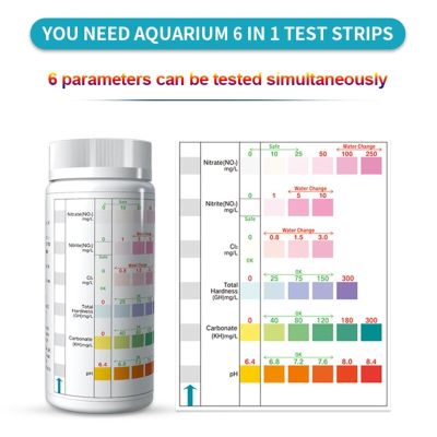 100 Counts Aquarium Test Strips Fish Tank 6 in 1 Test Kit Accurate Result for NO2 Nitrate KH PH Chlorine GH Easy Reading Inspection Tools