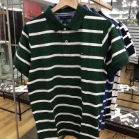 Tommy Hilfiger เสื้อ Kaus Polo Garis สั้นผู้ชาย,เสื้อขนาดใหญ่สั้นคอตตอนแท้แฟชั่นลำลองธุรกิจหลวมฤดูร้อน