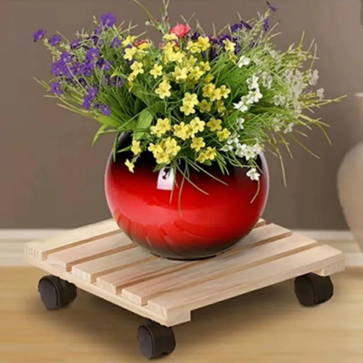 Square Plant Caddy with Wheels 12 Inches Wooden Lockable Plant Stand for Potted Plants Lazada PH