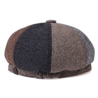 Splicing Stripe สั้น Brim ผู้ชาย Shade Beret Unisex ฤดูใบไม้ผลิฤดูใบไม้ร่วงกลางแจ้ง Peaked หมวก Newsboy Cap