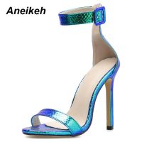 Aneikeh  Summer New Ladies Sandals Casual Fashion Snake Fish Mouth Bag With Open Toe Buckle Stiletto High Heel Sandals