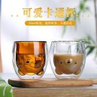 {AMUB}250มล. แก้วกาแฟสร้างสรรค์ INS แก้วนมสองชั้นน่ารักแก้วน้ำผลไม้ Kawaii Vaso Gato Oso Taza Doble Cristal ของขวัญวันวาเลนไทน์