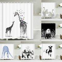 giraffe printed shower curtain with hook bathroom decorative Black white simplicity Creative animal 3d shower curtains 240x180