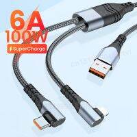 ร้อน hanoe413 - /สาย USB C 2in1 6A 100W สำหรับ Honor 50 Huawei P30 P40 Pro Quick Charge 2 In 1 USB Fast Charging Cable สำหรับ iPhone 14 13 12 Pro Max