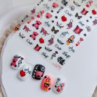 [COD] tomoni embossed 1781 hot style adhesive cute nail stickers 5d pink cat punk