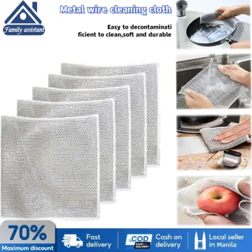 1pc Dual-sided Silver Wire Dishwashing Cloth Steel Wire Dishcloth