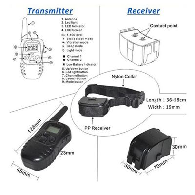 ปลอกคอฝึกสุนัขอิเล็กทรอนิกส์ระยะไกล 300M พร้อม 100 ระดับการสั่นสะเทือนช็อกหยุดเห่า