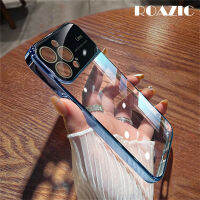 ROAZIC ฟิล์มเลนส์เคสสำหรับ iPhone 15 14 13 12 11 Pro Max XS XR X 7 8 6 6S Plus + เคสใส่โทรศัพท์ชุบโลหะด้วยไฟฟ้ามุมมองขนาดใหญ่ TPU เนื้อนิ่มโปร่งใส ฝาหลังบางเฉียบ C01-2