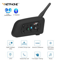 VNETPHONE V6 อินเตอร์คอมรถจักรยานยนต์บลูทู ธ หมวกกันน็อกหูฟัง IP65 6 อัศวิน MP3 GPS อินเตอร์คอม