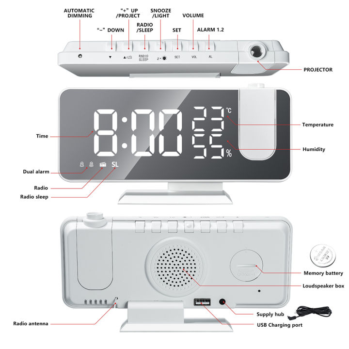 hotfm-วิทยุ-led-ดิจิตอลสมาร์ทนาฬิกาปลุกนาฬิกาตารางอิเล็กทรอนิกส์นาฬิกาตั้งโต๊ะ-usb-ตื่นขึ้นมานาฬิกาที่มี180-ฉายเวลาเลื่อน