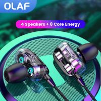 OLAF 3.5MM หูฟัง HiFi มีสาย Quad Core หูฟังกีฬาไดรเวอร์คู่หูฟังเอียร์บัดแบบมีไมโครโฟนเพลงในหูหูฟังเพิ่มเสียงเบส