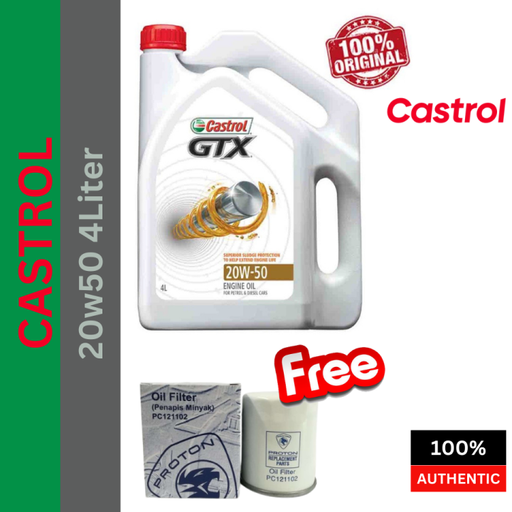 CASTROL GTX 20w50 ENGINE OIL 4 LITER ORIGINAL+(FREE GENUINE OIL FILTER