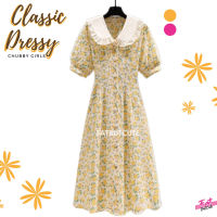 Yellow flower dress เดรสสาวอวบ ลายดอกไม้ มีผูกโบว์หลัง งานละมุนมากค่ะ รหัส6809