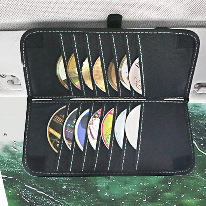 car-cd-dvd-holder-disc-pu-leather-storage-media-case-sunglasses-card-organizer-sun-visor-sunshade-sleeve-wallet-clips