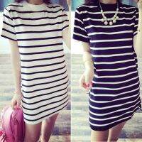 Newdressing Women Korean Long Dresses Tee Shirt Party Dresses Sexy Wild Striped Camisas Femininas Dress