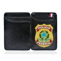 Dompet Ajaib Kulit Motif Federal Policia Brasil Mode Hitam Dompet Uang Klip Uang Pria Wanita Klasik Tempat Uang Tunai BE953