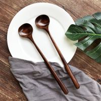 ☑ 1/2Pcs Natural Wooden Long Handle Spoon Soup Scoops Dessert Porridge Tea Coffee Wood Spoons Tableware Kitchen Supplies