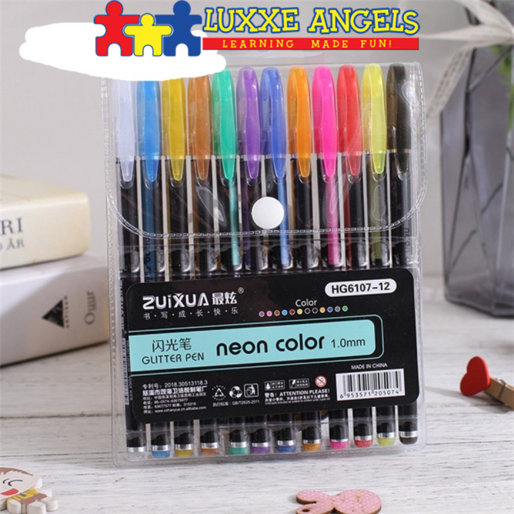 Luxxe Angels Zuixua Glitter 12'S Neon Pens 1.0mm Educational Arts ...