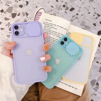 เคส iPhone 11 12 Pro Max Mini สไลด์ป้องกันเลนส์กล้องกันกระแทกเคสโทรศัพท์สีเคลือบใสสำหรับ Iphone11 Iphone12