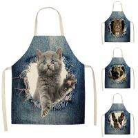 Cat Dog Kitchen Aprons linen Linen Unisex Dinner Apron Kitchen Bibs Funny Pinafore Cleaning Tools Baking Accessories Delantal