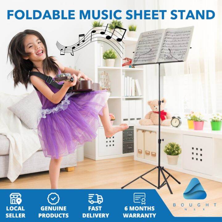 Portable Sheet Music Stand - Bamboo & Metal, Adjustable Height, Carrying Bag Included